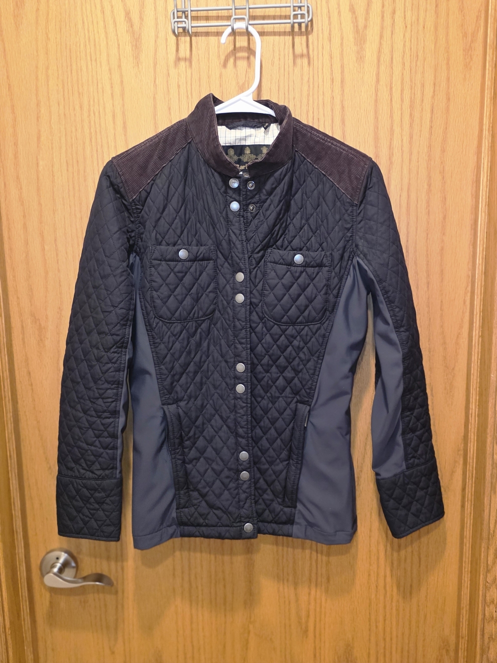 Barbour Black Quilted Utility Jacket with Brown Corduroy Accents